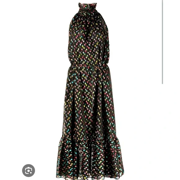 NWT MISA Los Angeles Winona rainbow dot print halter neck dress - Picture 2 of 11